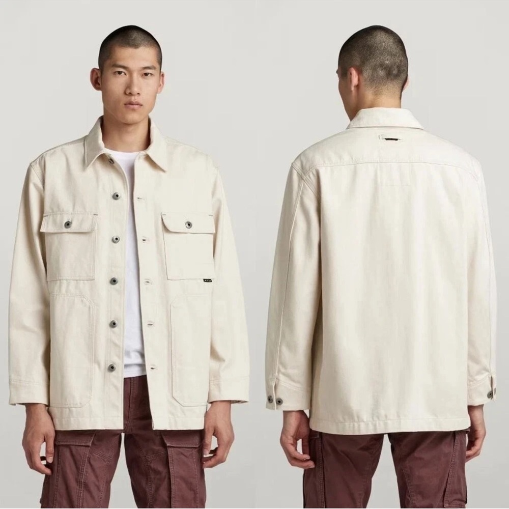 G-Star Raw Men's Relaxed Fit Chore Workwear Denim Jacket in ECRU White Medium